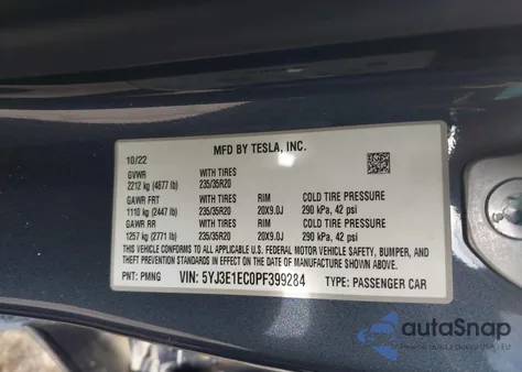 2023 Tesla Model 3 Performance Dual Motor All-Wheel Drive из США, поврежденный, VIN 5YJ3E1EC0PF399284